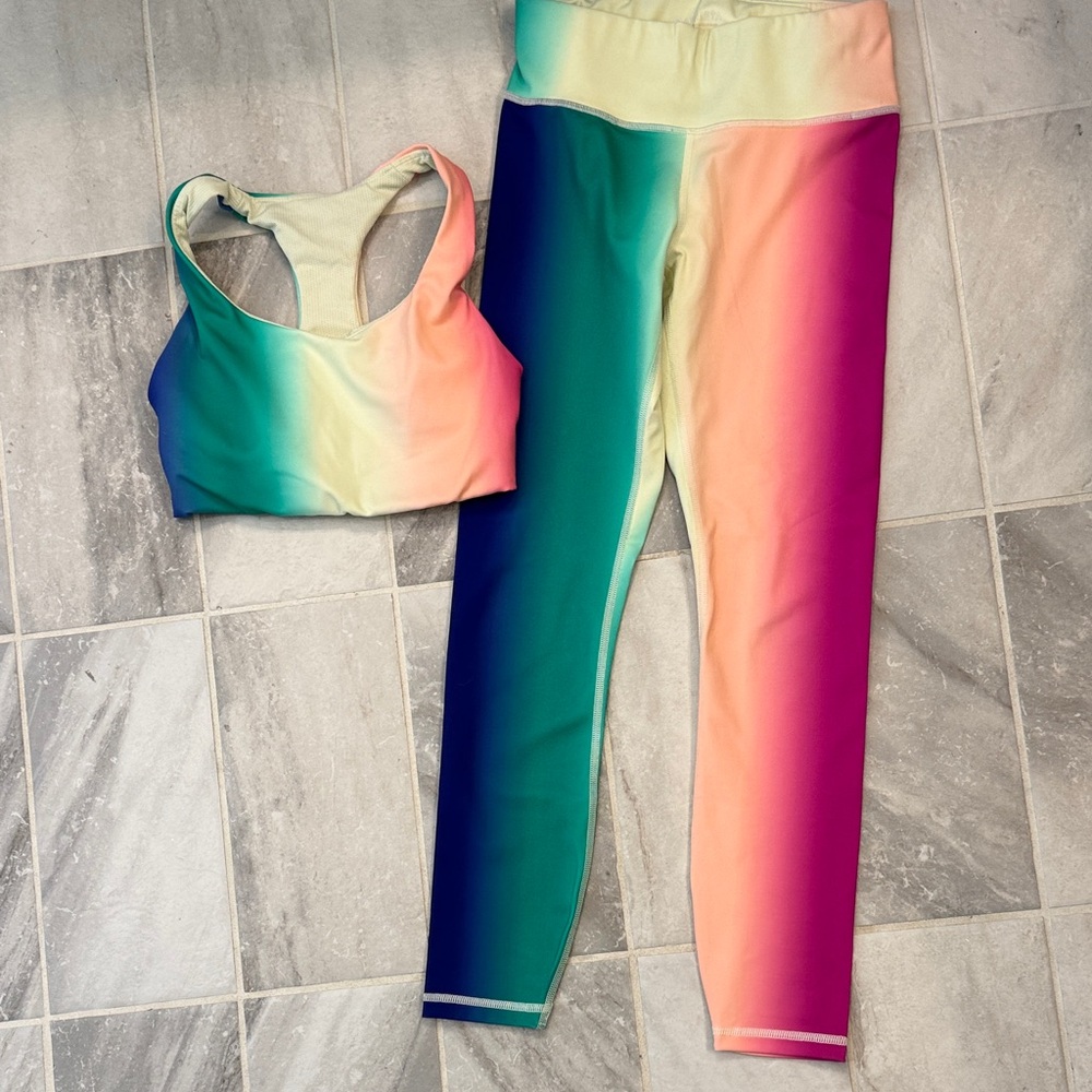 Athleta Rainbow Gradient Leggings & Bra Set- XS